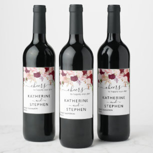 Floral Flower Cheers Wedding Blush Burgundy Wine Label