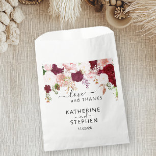 Floral Flower Favor Wedding Blush Burgundy Favour Bags