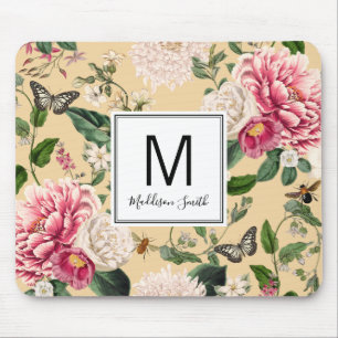 Floral Flower Garden Add Your Name Cream Yellow Mouse Mat