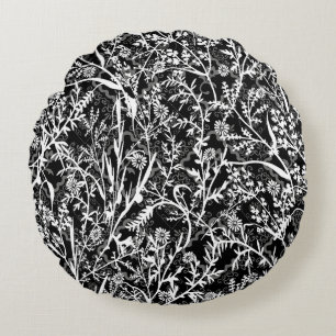Floral Flower Grayscale  Round Cushion