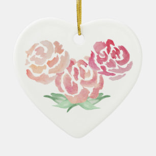 Floral Flower Heart Shape Ceramic Holiday Ornament