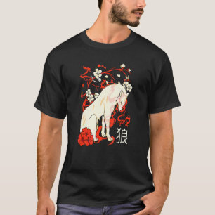 Floral Flower Japanese Wolf Nature Animal Wolf T-Shirt
