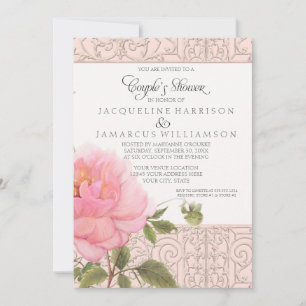 Floral Flower Pink Peonies Elegant Couples Shower Invitation