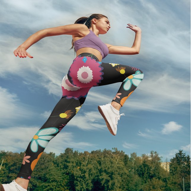 Floral Flower Power Colourful Black Leggings (Creator Uploaded)