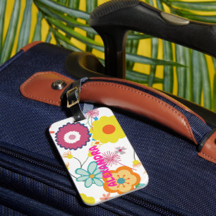 Floral Flower Power Colourful Pink Luggage Tag