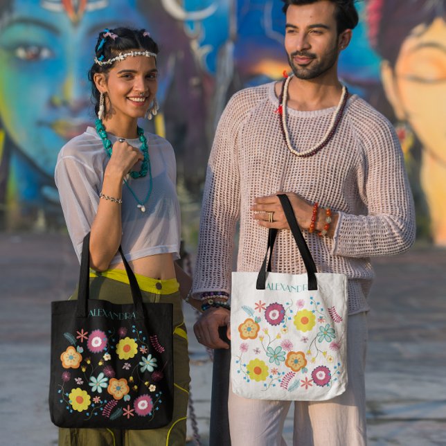 Floral Flower Power Colourful  Tote Bag (Creator Uploaded)