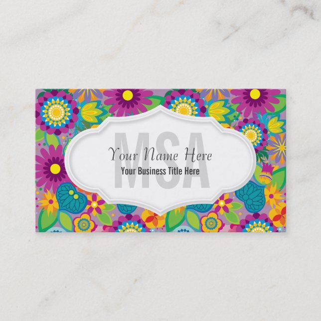 Floral Flower Power Salon Colourful Blooms Business Card (Front)