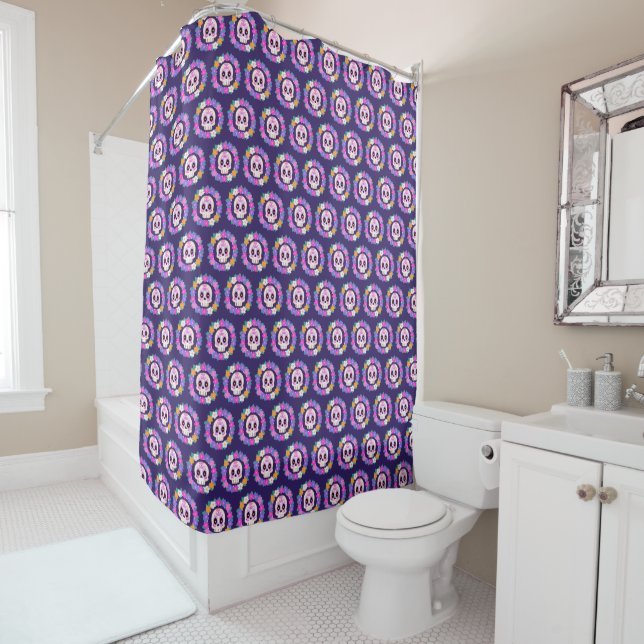 Floral Flower Sugar Skull Shower Curtain (In Situ)