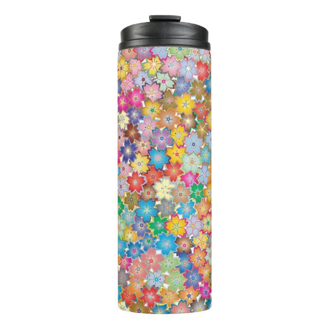 Floral flowers background pattern thermal tumbler (Front)