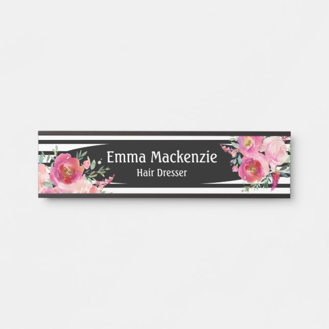 Floral Flowers Black and White Office Door Sign (Front)