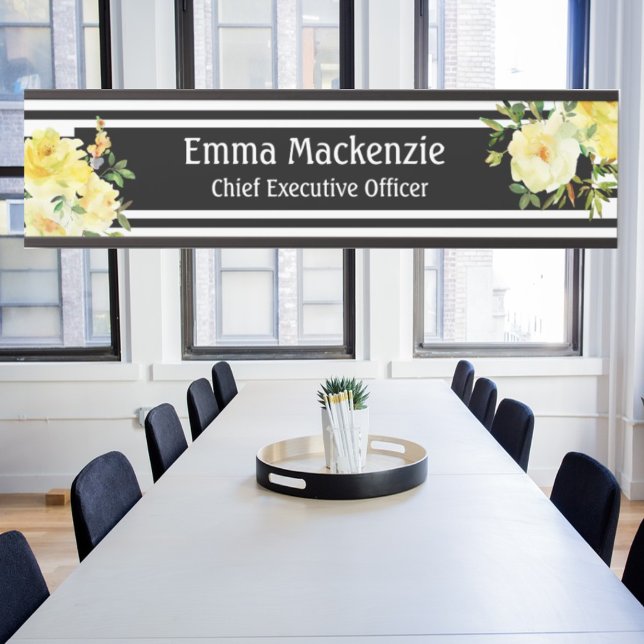 Floral Flowers Black and White Office Door Sign (Creator Uploaded)