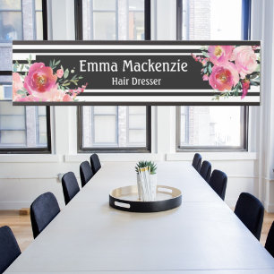 Floral Flowers Black and White Office Door Sign