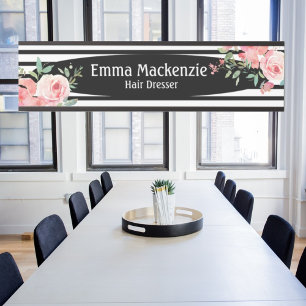 Floral Flowers Black and White Office Door Sign