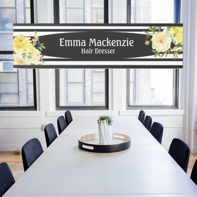 Floral Flowers Black and White Office Door Sign (Creator Uploaded)