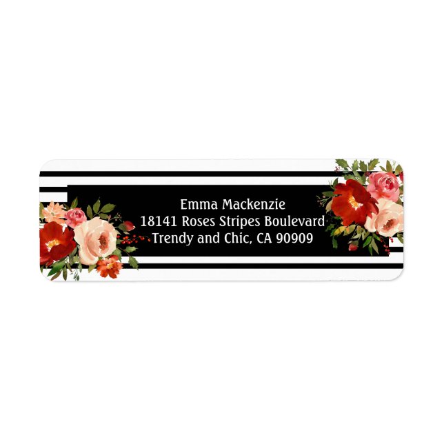 Floral Flowers Black and White return address (Front)