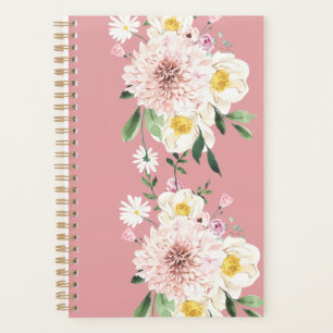 Floral flowers blush pinkish spiral planner 