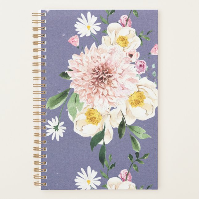 Floral flowers blush purple spiral planner  (Front)