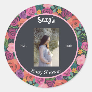 Floral Flowers Botanic girl elegant baby shower   Classic Round Sticker