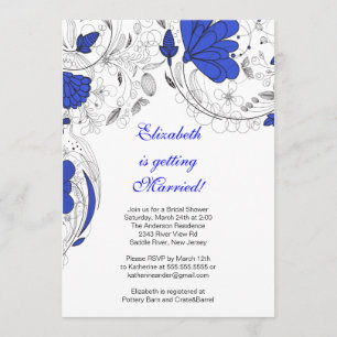 Floral Flowers Bridal Shower Invitation BLUE
