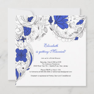 Floral Flowers Bridal Shower Invitation Royal Blue