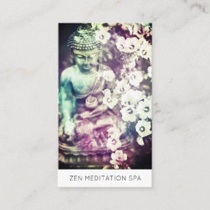 *~* Floral Flowers Buddha QR Meditation Business Card