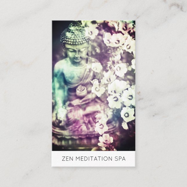 *~* Floral Flowers Buddha QR Meditation Business Card (Front)