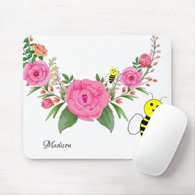 Floral Flowers Bumblebee  Mouse Pad! Mat (With Mouse)