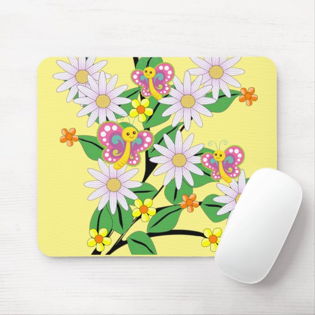 Floral Flowers Butterfly Mouse Pad! Mouse Mat (With Mouse)