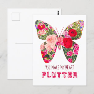 Floral flowers butterfly Valentine's Day Postcard