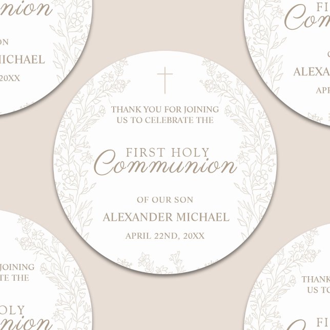 Floral Flowers Christian Cross Baptism Thank You Classic Round Sticker (Creator Uploaded)