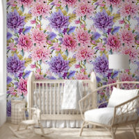 Floral flowers collage wall mural pink purple chic