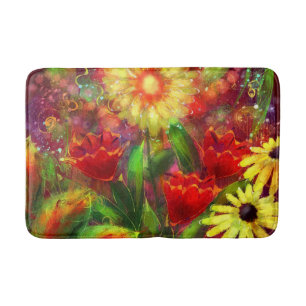 Floral Flowers Flower Abstract Art Red Yellow Bath Mat
