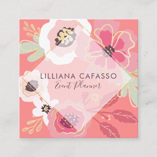 Floral Flowers & foliage Boutique frame Square Business Card (Front)