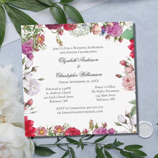 Floral Flowers Formal Wedding Rehearsal  Invitation (Creator Uploaded)