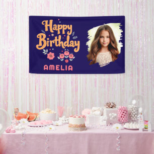 Floral Flowers Happy Birthday Handlettering Photo  Banner