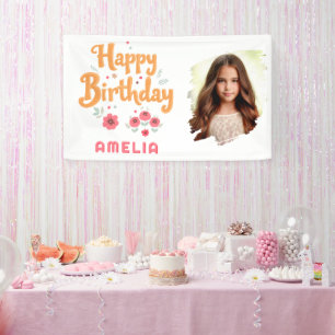 Floral Flowers Happy Birthday Handlettering Photo Banner