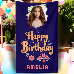 Floral Flowers Happy Birthday Handlettering Photo  Banner