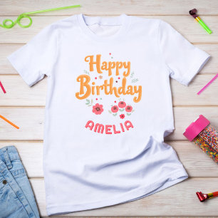 Floral Flowers Happy Birthday Handlettering T-Shirt