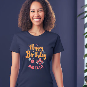 Floral Flowers Happy Birthday Handlettering Tri-Blend Shirt