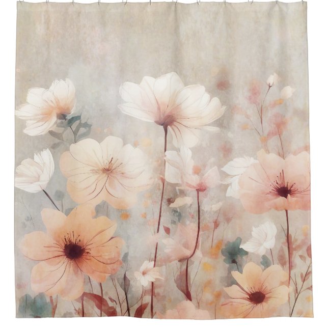 Floral Flowers Orange Beige Peach Design 328 Shower Curtain (Front)