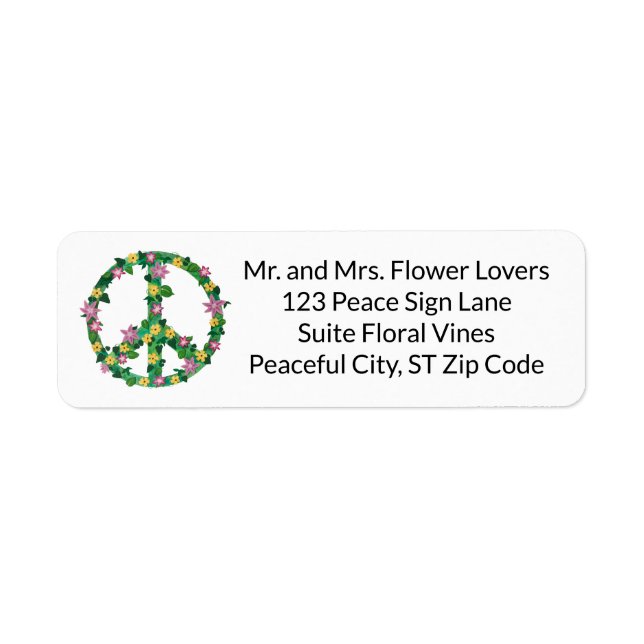 Floral Flowers Peace Sign Address Labels (Front)