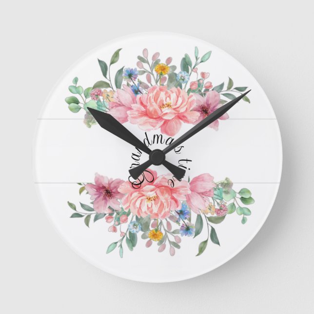 Floral Flowers Pink Pastel Clock (Front)