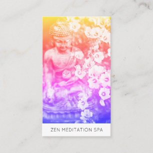*~* Floral Flowers QR code Ombre Buddha Meditation Business Card