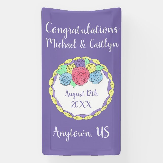 Floral Flowers Roses Bridal Shower Wedding Cake Banner (Vertical)
