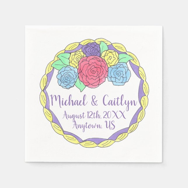 Floral Flowers Roses Bridal Shower Wedding Cake Napkin (Front)