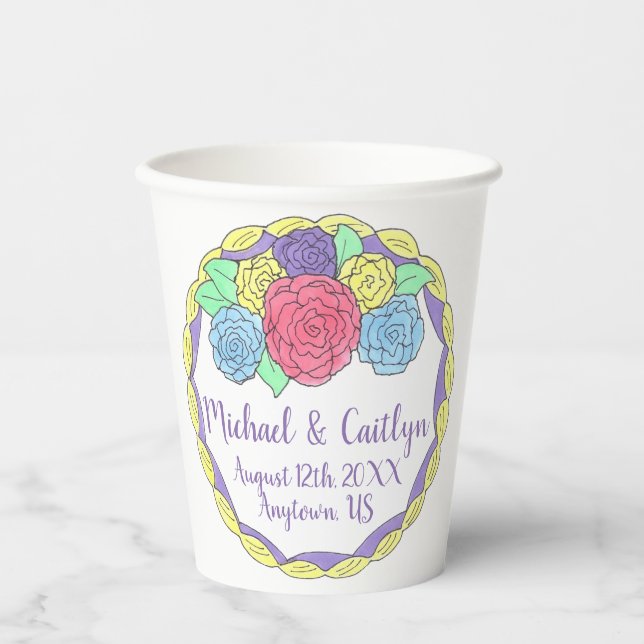 Floral Flowers Roses Bridal Shower Wedding Cake Paper Cups (Front)