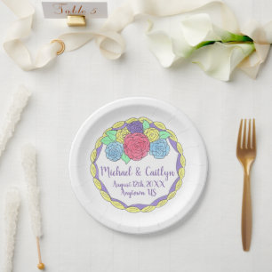 Floral Flowers Roses Bridal Shower Wedding Cake Paper Plate