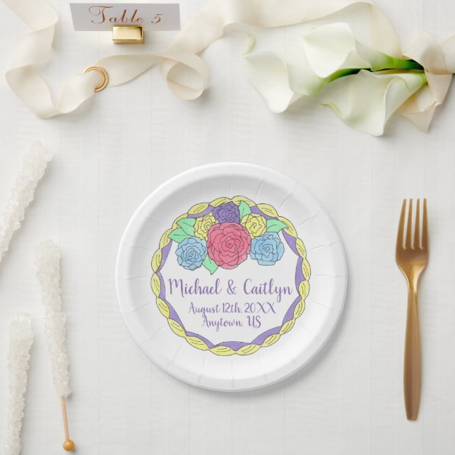 Floral Flowers Roses Bridal Shower Wedding Cake Paper Plate (Wedding)