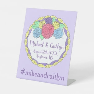 Floral Flowers Roses Bridal Shower Wedding Cake Pedestal Sign