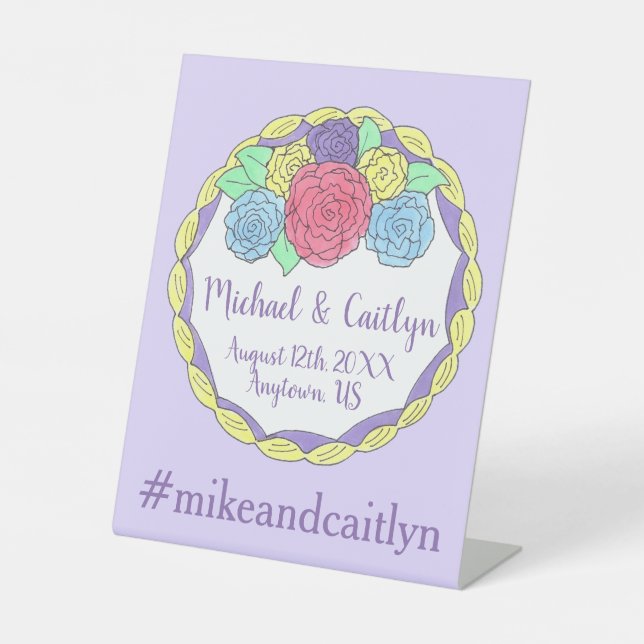 Floral Flowers Roses Bridal Shower Wedding Cake Pedestal Sign (Front)